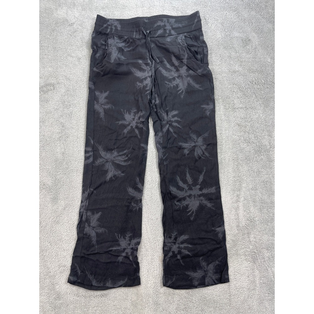 Hurley Pants Women Small Black Palm Tree Print Casual Beach Rayon